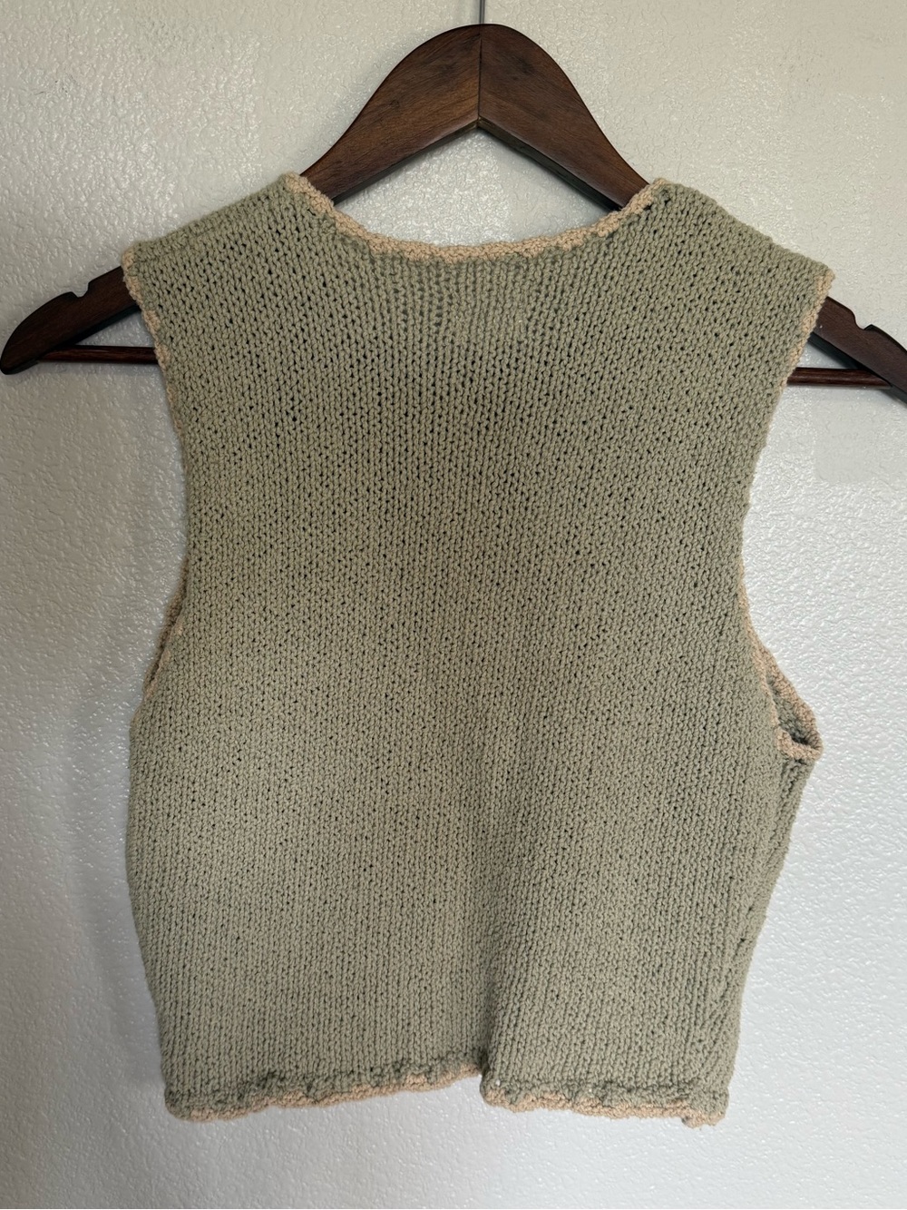 π Cotton On Sage Green Knit Vest Cream Crochet Trim Cottagecore Fall Cardigan - Picture 3 of 4